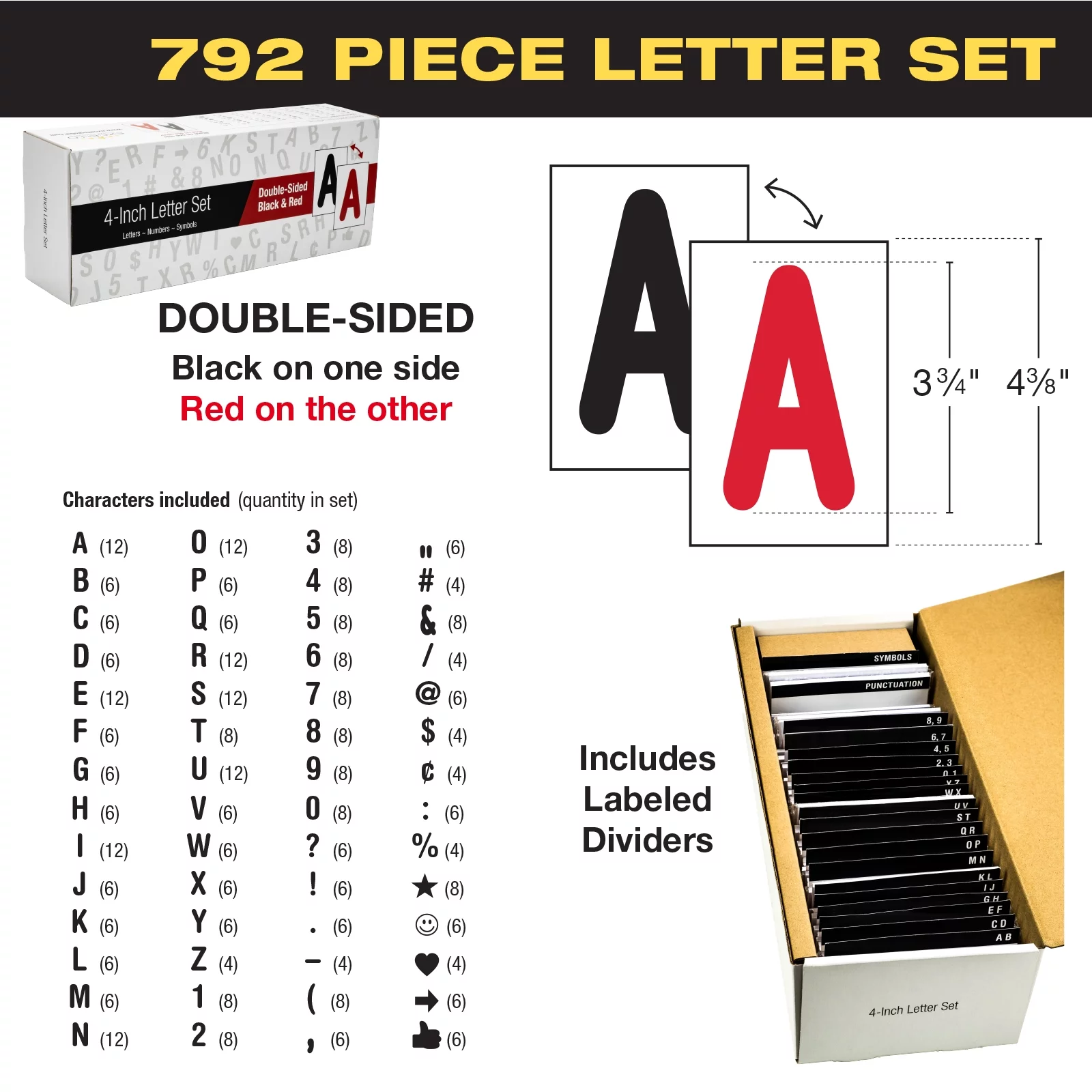 Excello Global Products Swinging Changeable Message Sidewalk Sign with 792 Pre-Cut Double Sided Letters and Storage Box. Includes Black Sign Board & 4 Liquid Chalkboard & Letter Board, 24