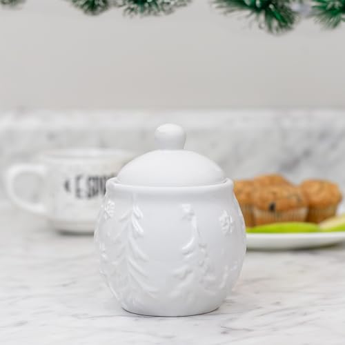 AuldHome Design Reindeer Christmas Tree Platter; Ceramic Embossed White Serving Tray