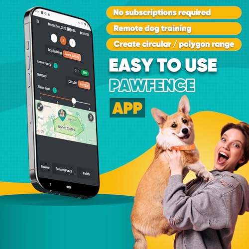 GPS Electric Dog Fence with Free App, Wireless Fence System with Training Collar, Portable Fence for Outdoor Use, Rechargeable Waterproof Flexiable Collar, Adjustable of Dogs (Grey)