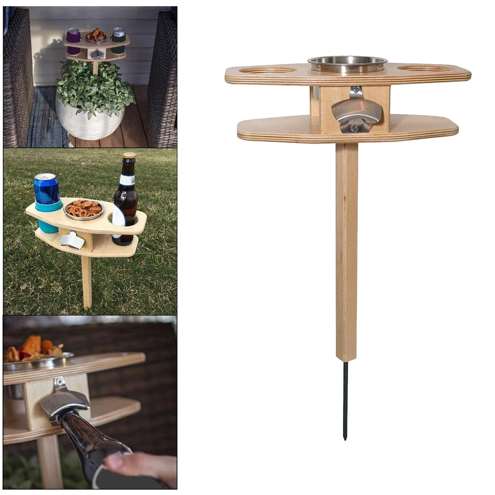Portable Picnic Table Premium Natural Wood Folding Meat and Cheese Tray Bottle Glass Holder for Outdoors