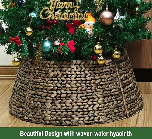 CENBOSS Rattan Christmas Tree Collar, Wicker Tree Skirt & Stand Base Cover (Brown Wash, 24 inch)
