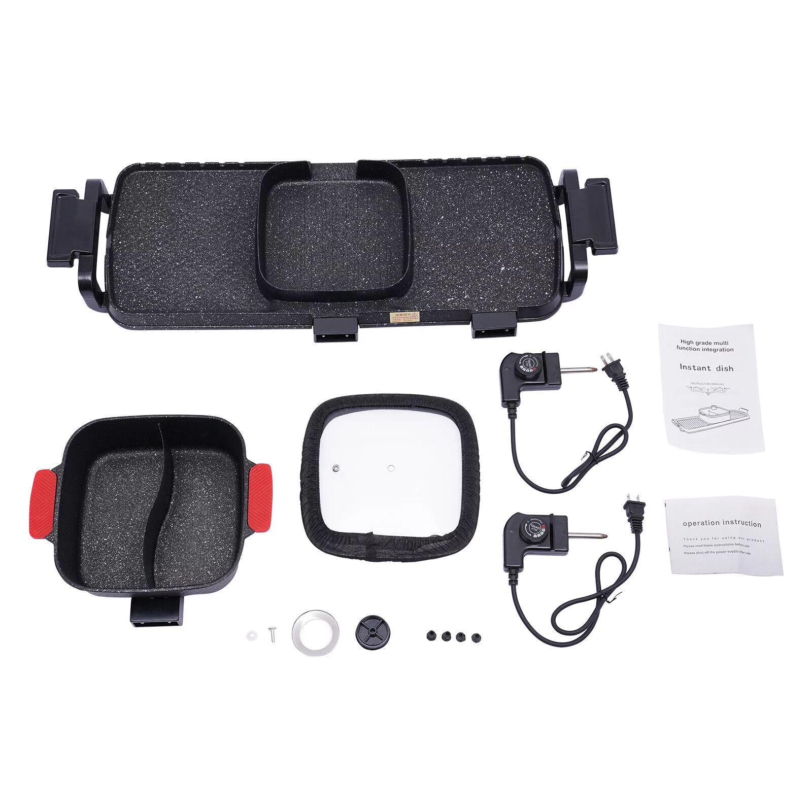 Denest Electric 2 in 1 Hot Pot BBQ Oven Smokeless Barbecue Pan Grill Hotpot Machine