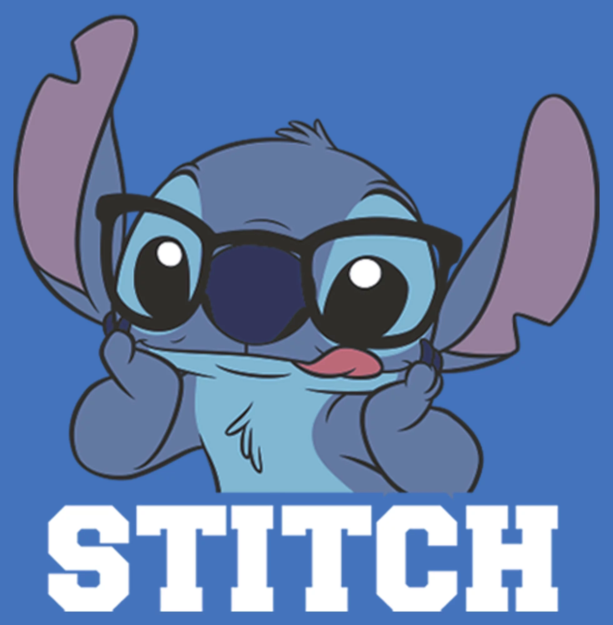 Men's Lilo & Stitch Silly Black Glasses  Pull Over Hoodie Royal Blue 2X Large