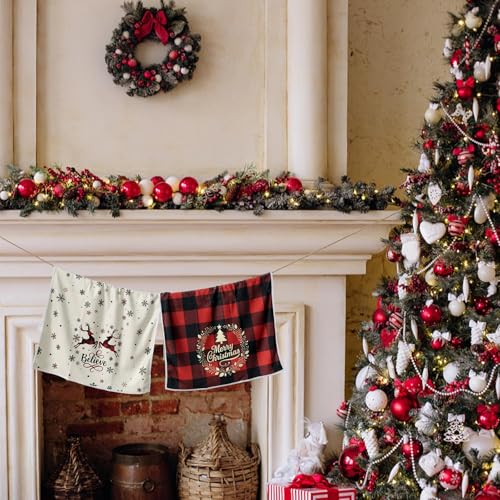 Wironlst Christmas Decor Kitchen Hand Dish Towels 4PCS,Buffalo Plaid Holiday Thickened Tea Towel 18x26 for Christmas Kitchen Indoor Decoration
