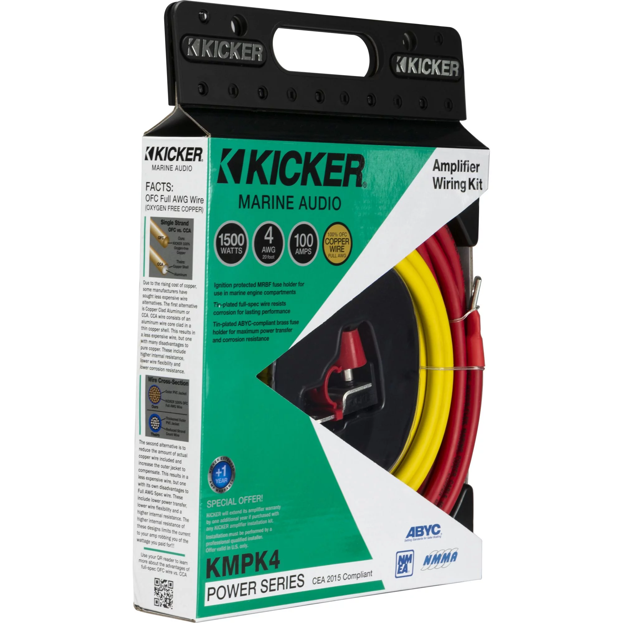 Kicker 47KMPK4 Marine Audio Boat 4 Gauge Power Wire Kit with MRBF Fuse Holder
