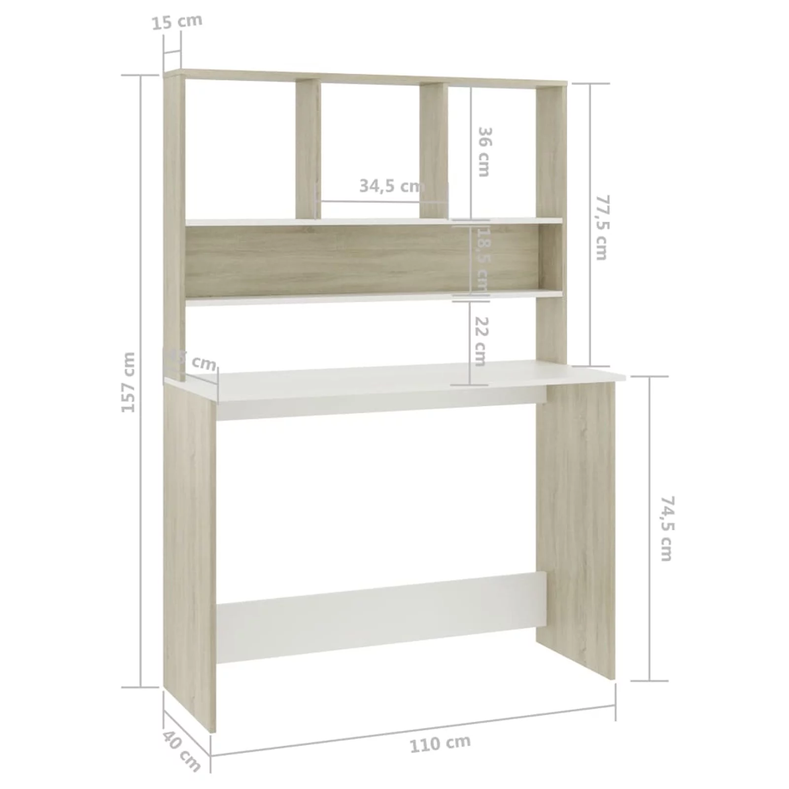 Carevas Desk with Shelves White and Sonoma Oak 43.3