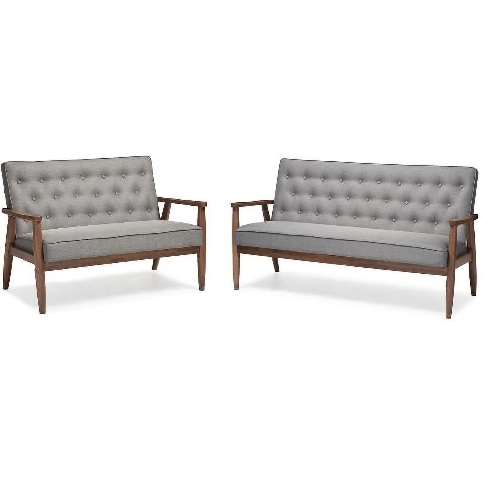 Home Square 2 Piece Tufted Sofa Set with Sofa and Loveseat in Gray and Walnut