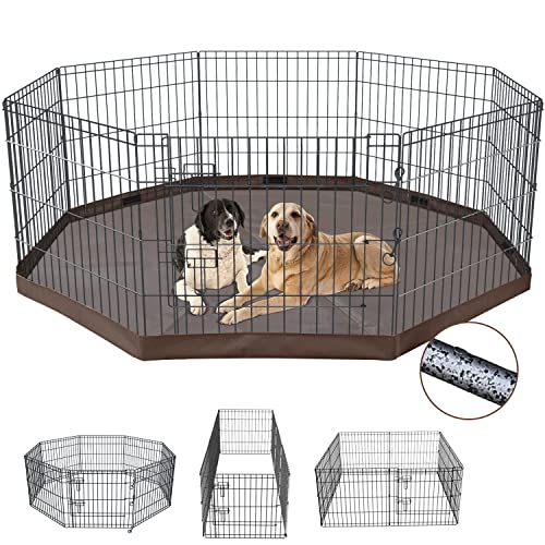 NEZUC Foldable Metal Dog Exercise Playpen Gate Fence Dog Crate 8 Panels 24 Inch Height Puppy Kennels with Top Cover for Animals Outdoor Indoor (with top Cover, 8 Panels 24