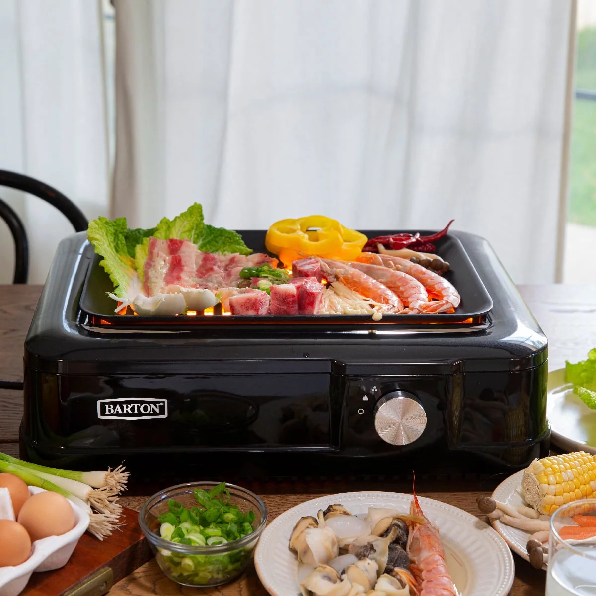 Barton Electric ‎Alloy Steel BBQ Grill with Non-Stick Coating Temperature Control Drip Tray Black