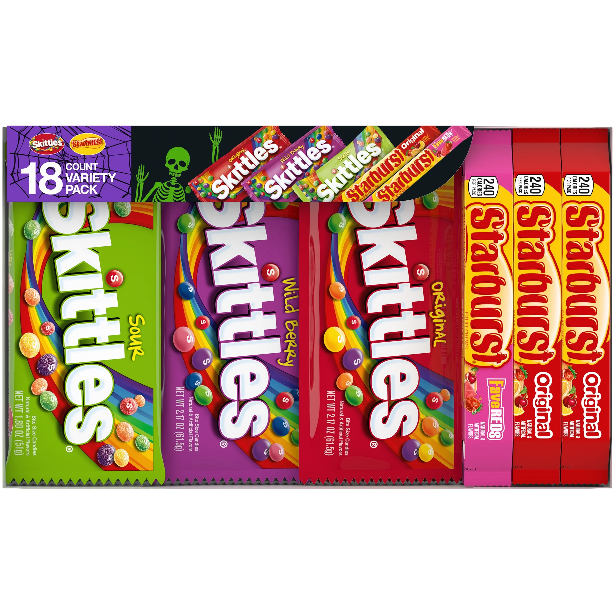 Mars Mixed Skittles & Starburst Chewy Variety Pack Halloween Candy, 18 Count Box