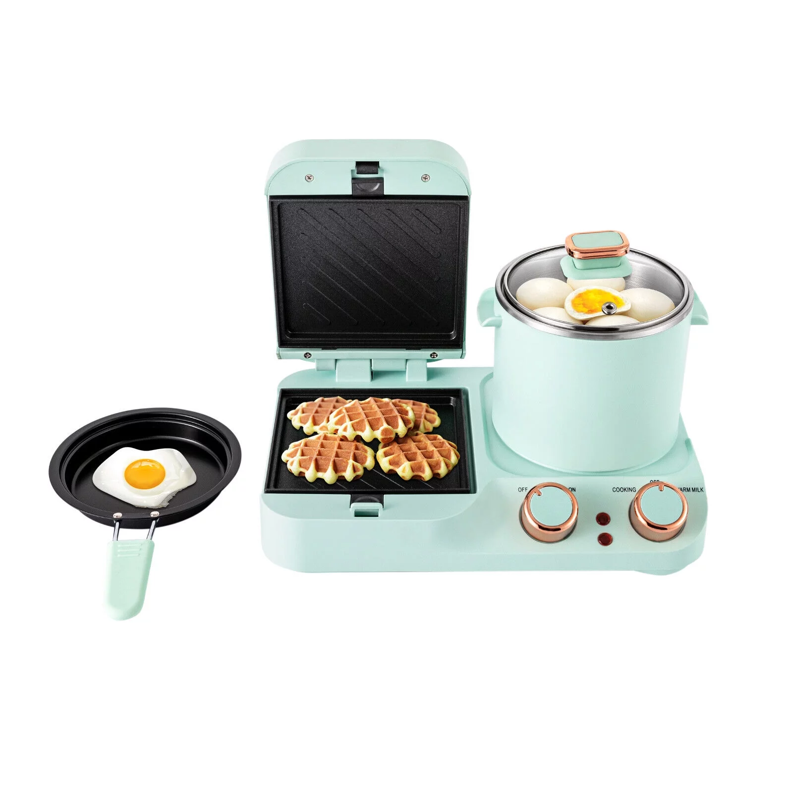 MIDUO 3 in 1 Multifunctional Breakfast Station Retro Household Electric Sandwich Maker w/Anti-scald Handle 110V