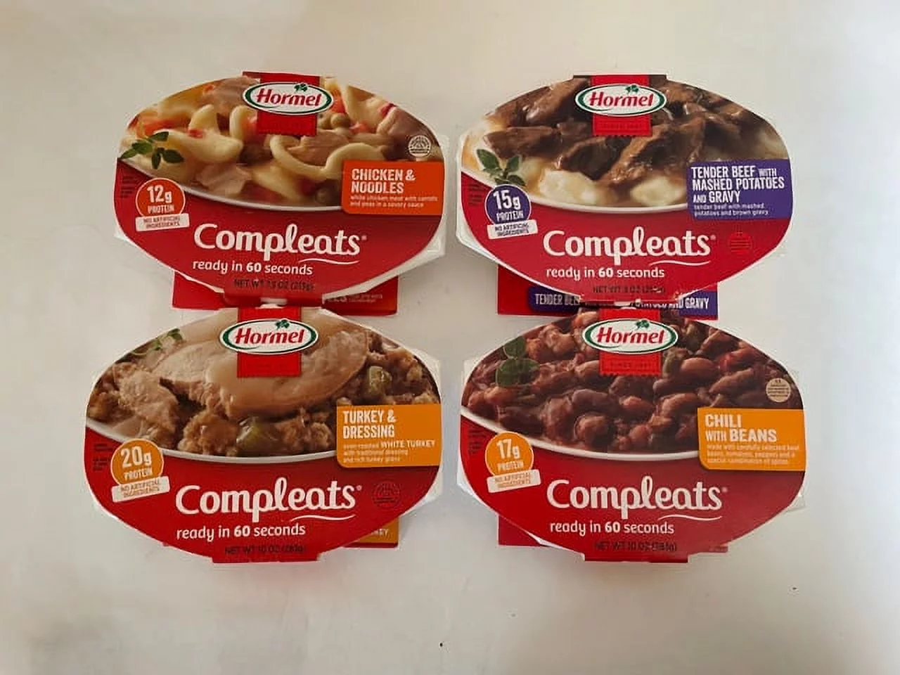 Hormel Compleats 4 pack Variety: Chicken and Noodle's, Turkey and Dressing, Chili with Beans, Tender Beef