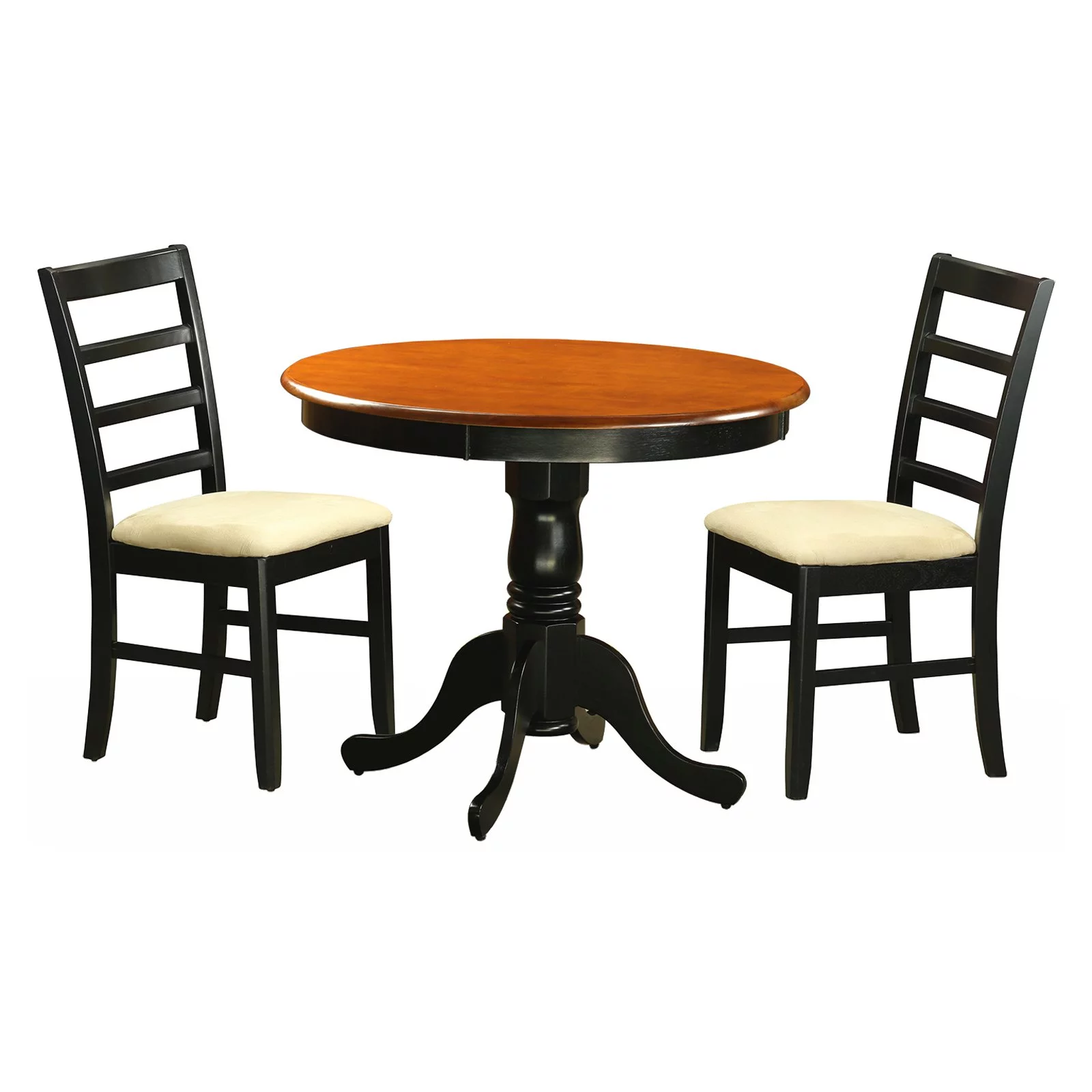 Kitchen Table Set-Small Kitchen Table Plus 2 Kitchen Dining Chairs-Finish:Black & Cherry,Number of Items:3,Shape:Round,Style:Microfiber Seat