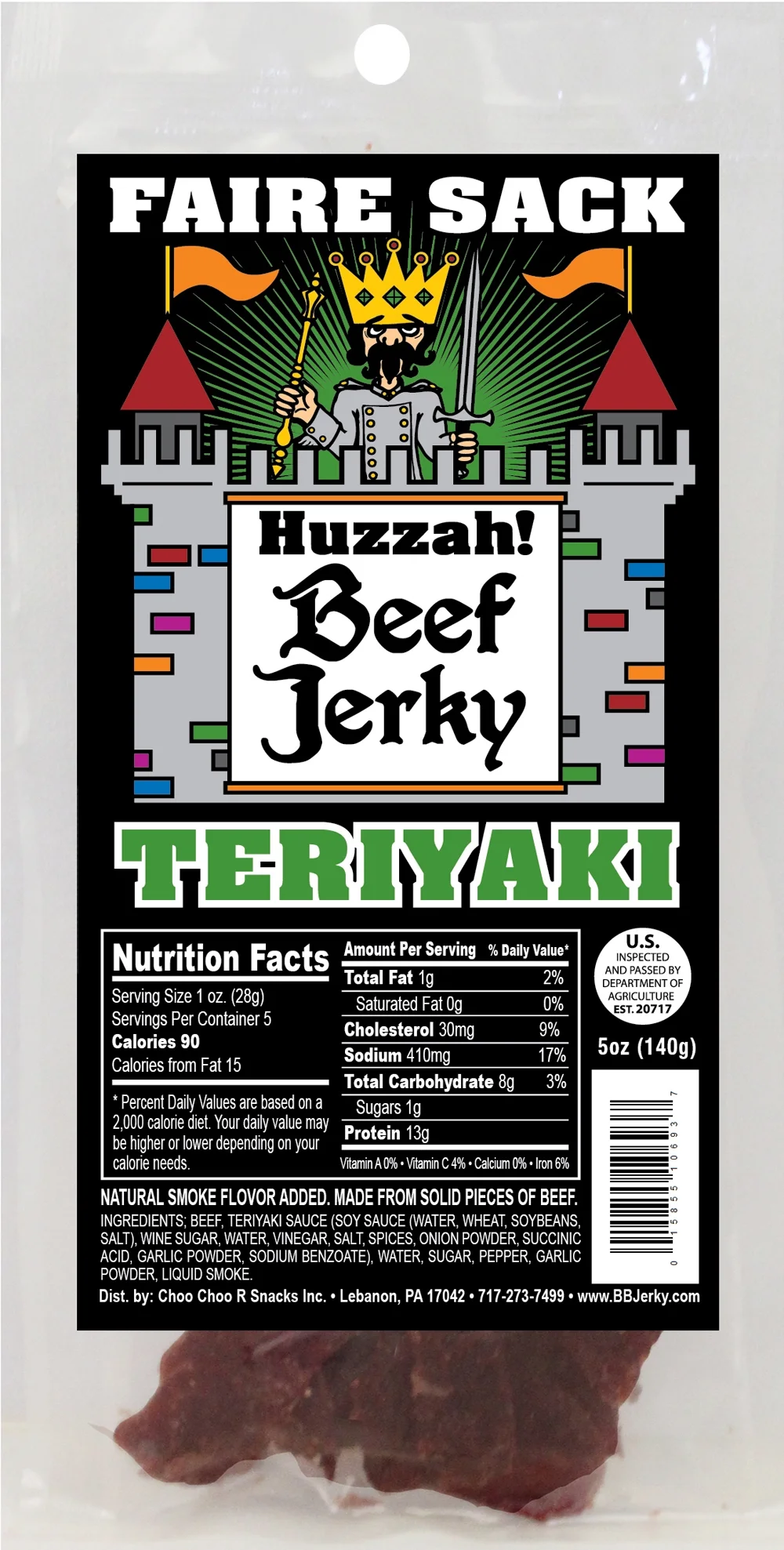 Buffalo Bills Teriyaki 5oz Faire Sack Huzzah Beef Jerky in Burlap Wine Bag (3 packs teriyaki beef jerky)