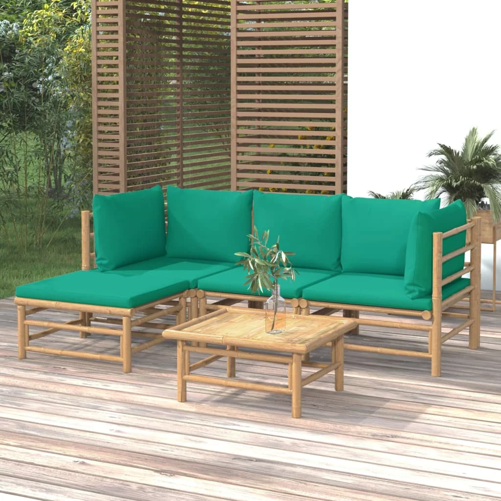Htovila 5 Piece Patio Set with Green Cushions Bamboo