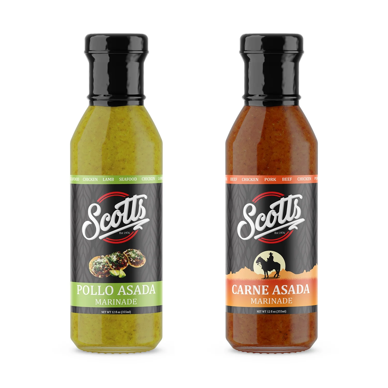 Scotts Seasonings and Marinades Carne Asada Vaquero & Flavorful Pollo Asada Marinades Twin Pack - Perfect for Chicken, Lamb, Seafood, Grilling, Mexican Cuisine, 12oz