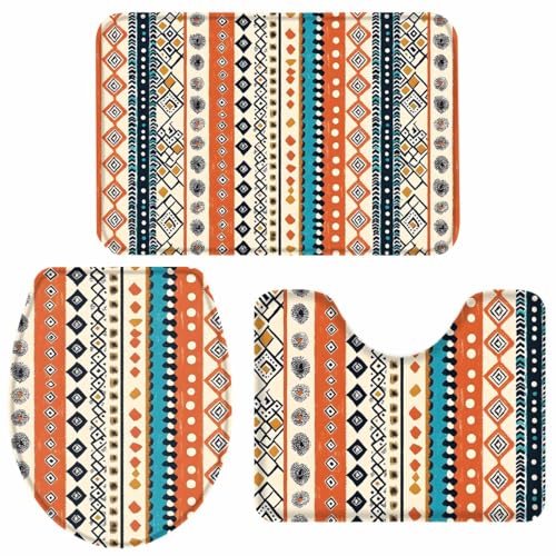 Christmas Bathroom Rugs and Mats Sets, 3 Piece Red Christmas Balls Snowflake Sparkle Snow Red Bathroom Sets, Xmas Rug Toilet Seat Lid Cover Non Slip Mat Xmas Decor for Tub Shower, Large Size