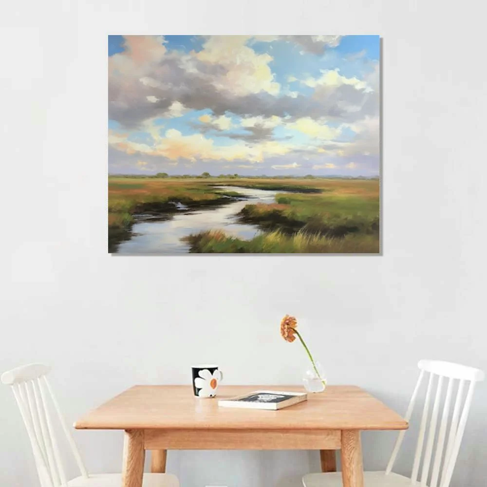 JEUXUS Landscape Canvas Framed Wall Painting: Large Nature Scenery Art Picture Modern River Scene Natural Scenic Wilderness Print Artwork for Bedroom Living Room Decor