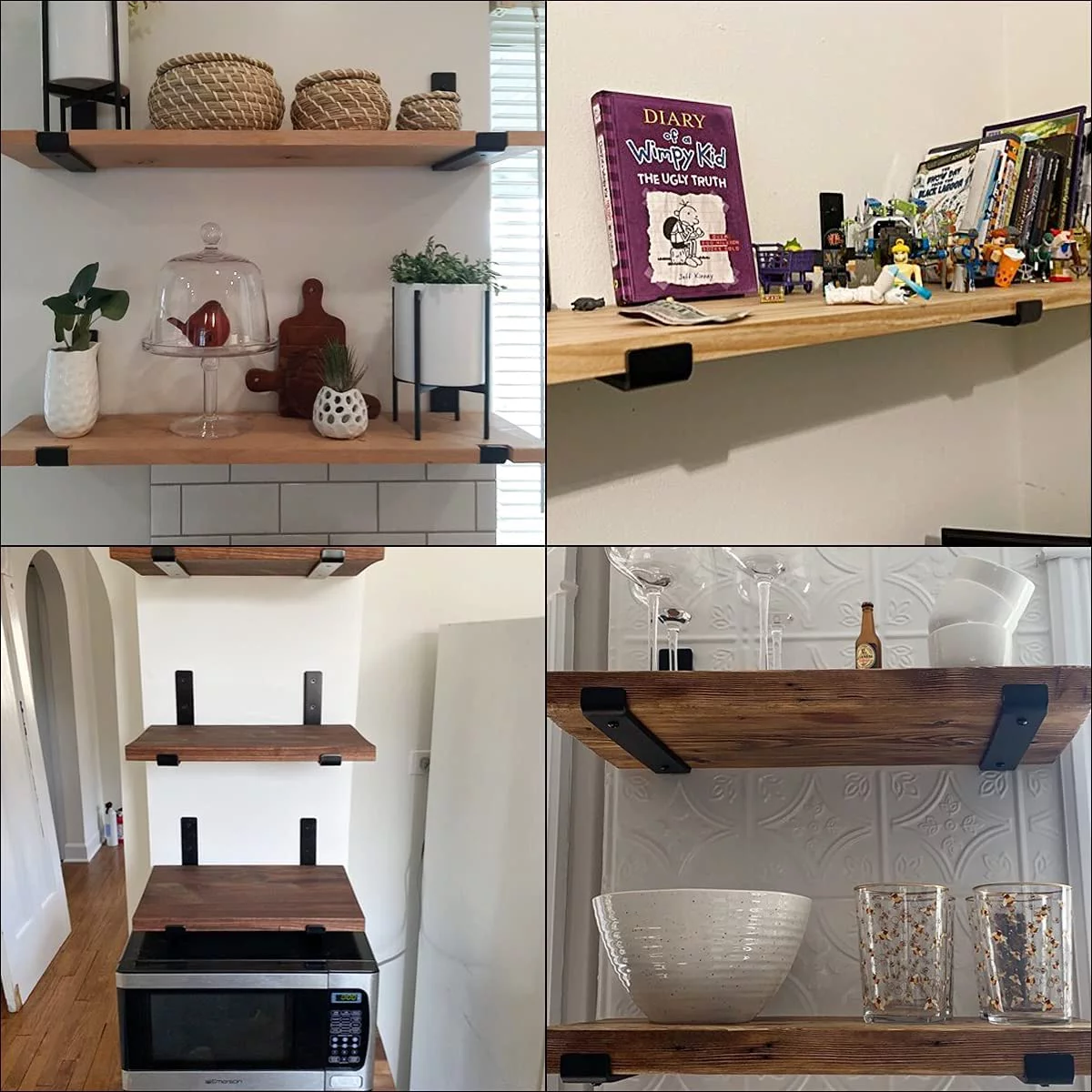 Metal Shelf Bracket 4 Pack, DIY Open Shelving, Black (11.25