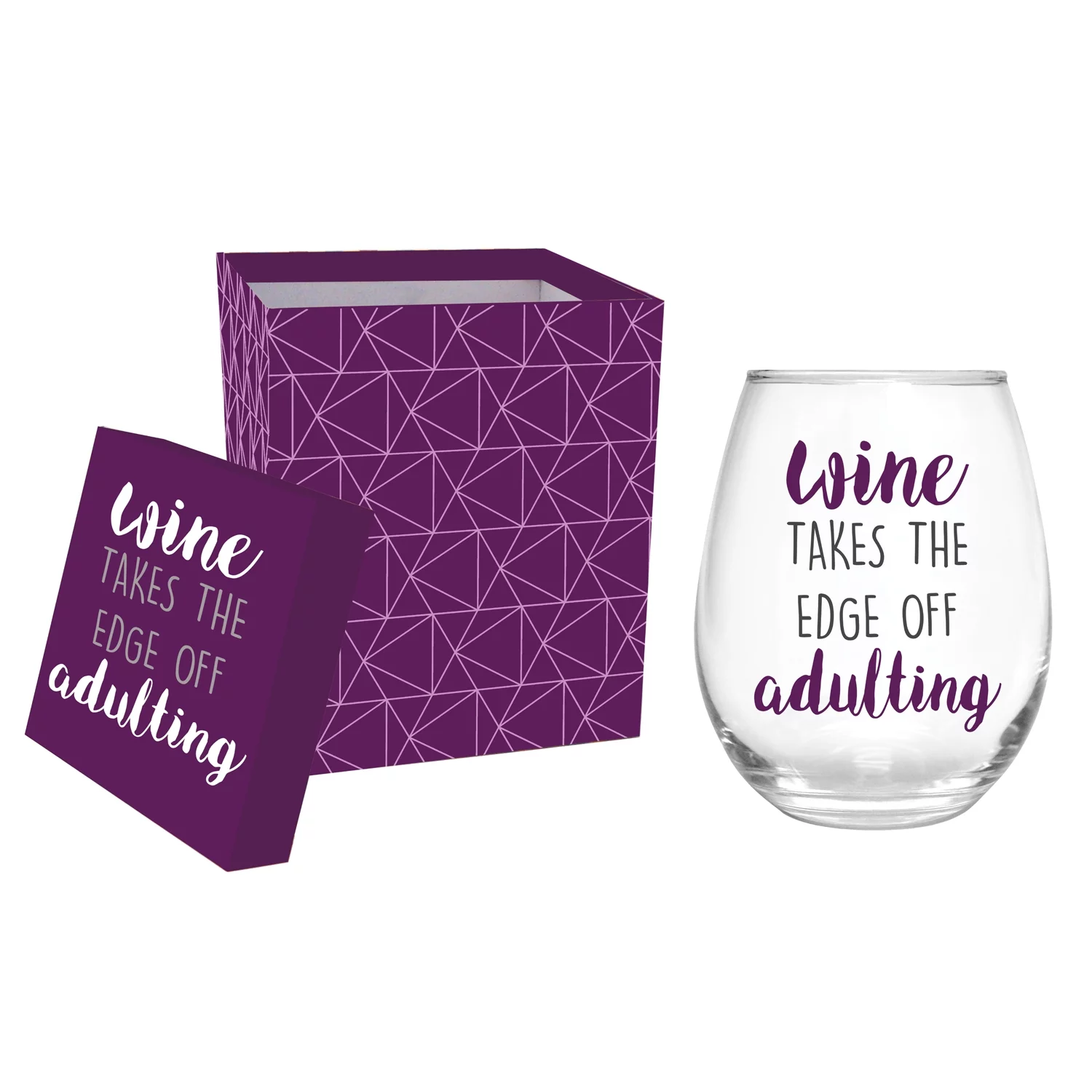 Evergreen Stemless Wine Glass with box 17oz Wine Takes The Edge of Adulting
