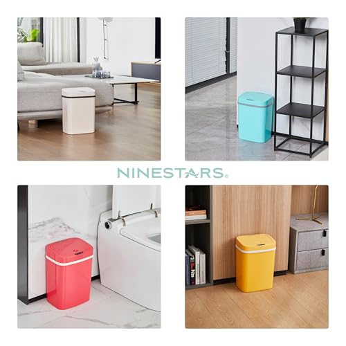NINESTARS DZT-12-5 Bedroom or Bathroom Automatic Touchless Infrared Motion Sensor Trash Can, 3 Gal 12L, Stainless Steel Base (Rectangular, Black Lid)