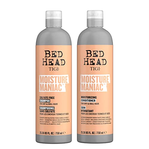Bed Head by TIGI Sulfate Free Shampoo and Conditioner Set for Dry Hair, Moisture Maniac Hair Care with Argan Oil, 25.36 fl oz, 2 pack