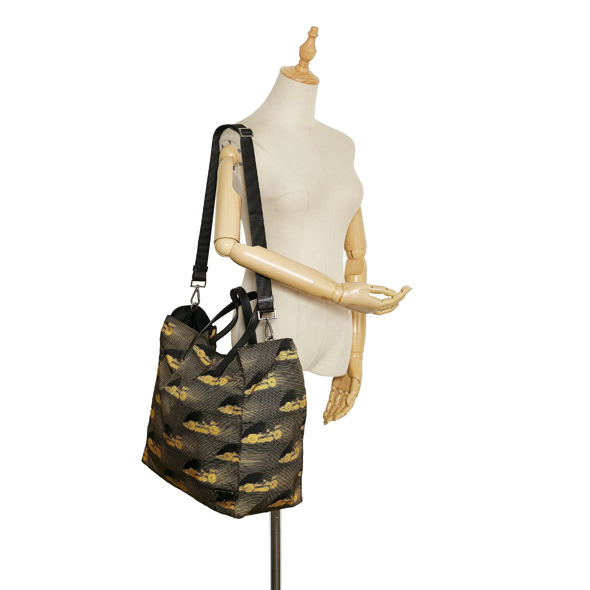 Pre-Owned Authenticated Prada Tessuto Stampato Nylon Fabric Yellow Satchel Unisex (Good)