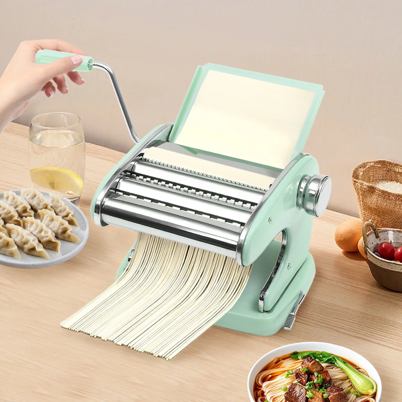 Pasta Maker & Roller Machine Noodle Spaghetti&Fettuccine Maker Health 2.36in Green