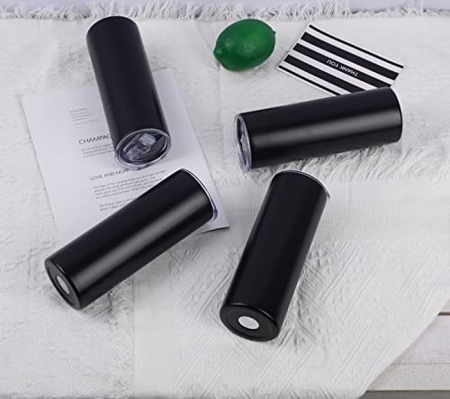 20 Oz Stainless Steel Straight Skinny Tumbler Set (8 Pack), Insulated Slim Thin Travel Cup with Lid, Black