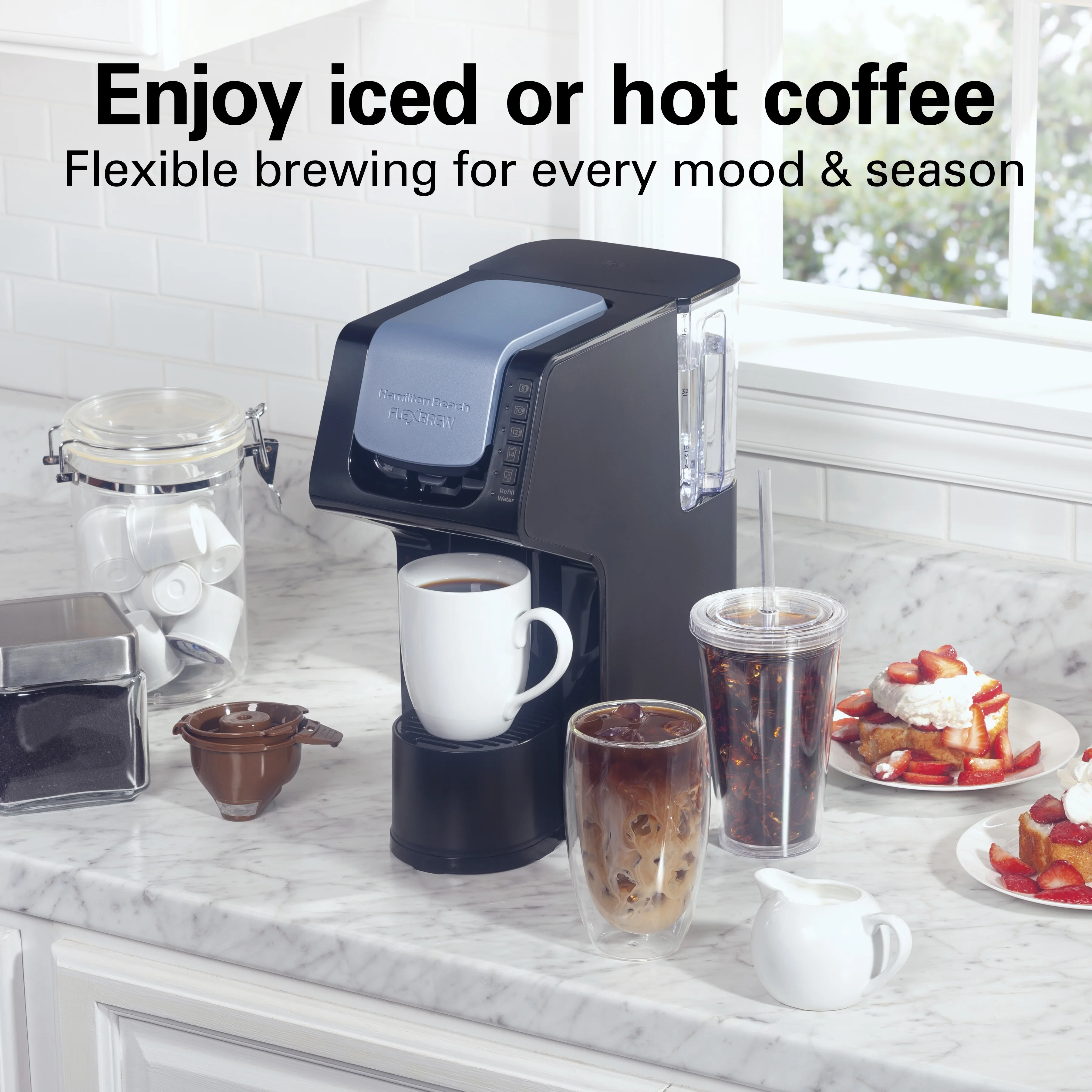 Hamilton Beach FlexBrew Single-Serve Iced & Hot Coffee Maker, Removable 50 oz. Water Reservoir, Black, 49921