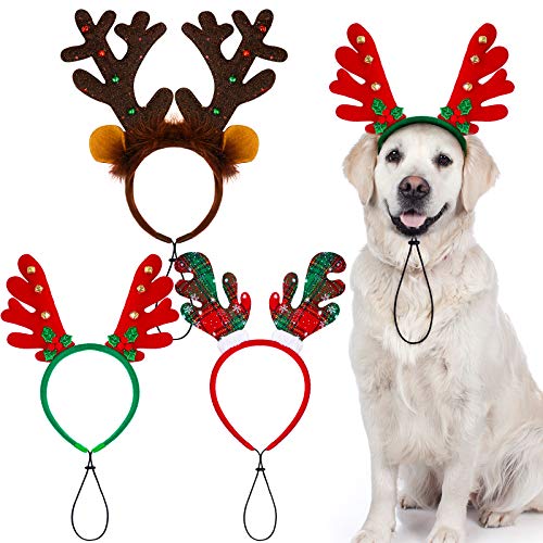 Aneco 3 Pack Christmas Reindeer Dog Headband Puppy Xmas Antlers Headwear Holiday Pet Costume Accessory