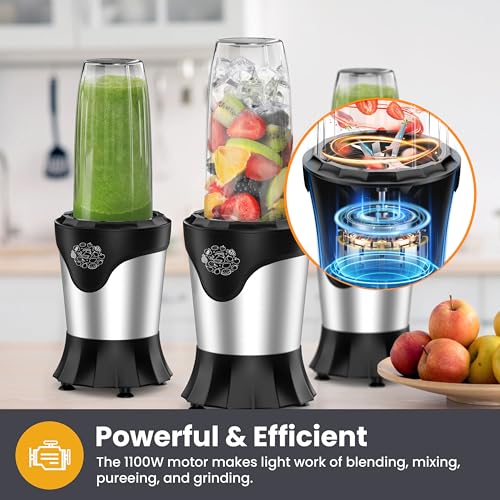 Suavo Smoothie Blender 1100W Portable Personal Blender for Shakes and Smoothies with 2 * 22Oz To-Go Cups & Lids, Includes Portable Coffee Grinder and 10Oz BPA-Free Travel Cup