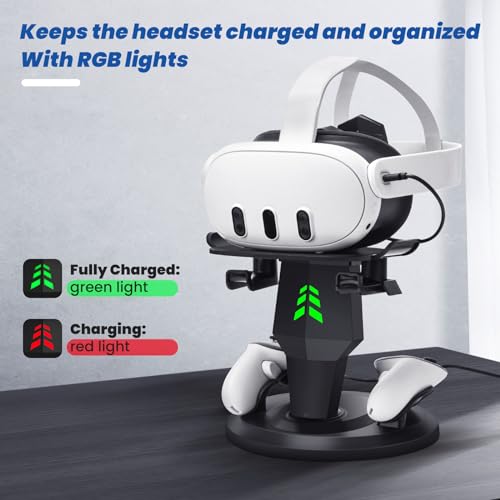 Lampelc VR Charging Stand for Quest 3, Quest 3S, Quest 2 Headset, Controllers Charger and VR Accessories, Headset Charging Dock with LED Lights