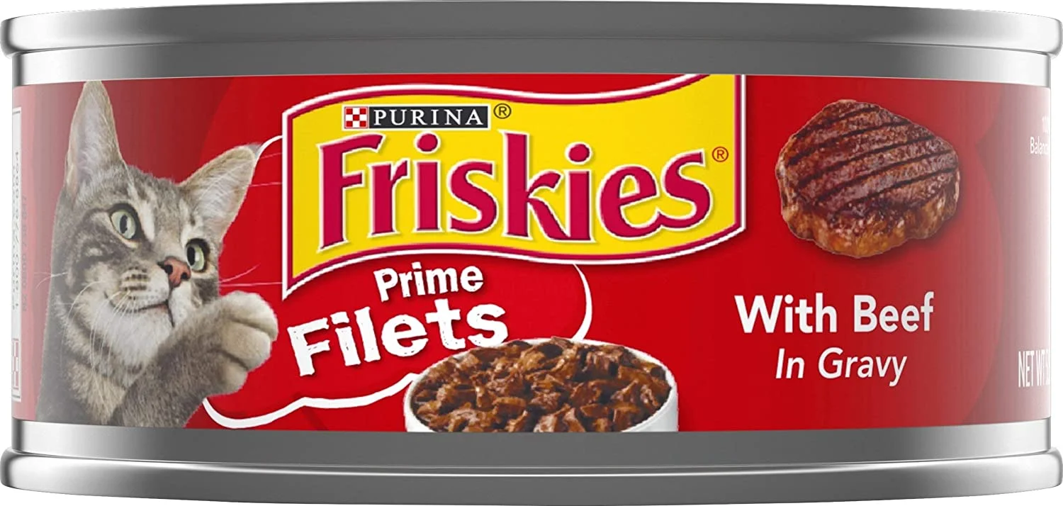 Purina Friskies Prime Filets Gravy Wet Cat Food for Adult Cats, Soft Beef, 5.5 oz Cans (24 Pack)