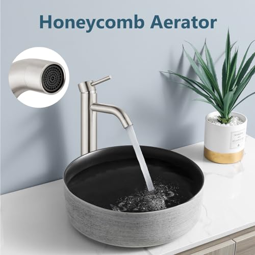 Aolemi Matte Black Vessel Sink Faucet Bathroom Faucet Tall Stainless Steel Bathroom Sink Faucet Single Handle One Hole Round Body with Pop up Drain Basin Bowl Vanity Lavatory Mixer Tap