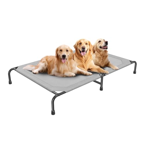 Simple Trending Raised Bed for Large Dog, Waterproof L Pet Cot, Breathable Big Bed Load 300lb, Grey
