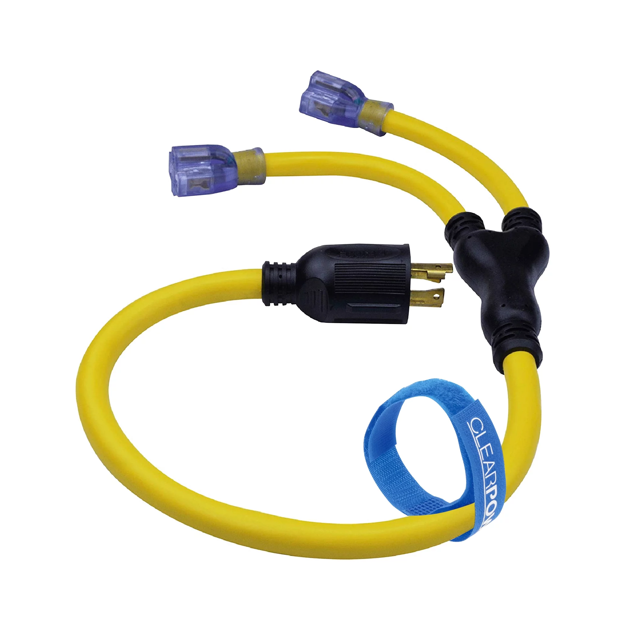 Clear Power 10/4 STOW 3 ft “Y” Power Adapter Extension Cord, Ideal for Generators & Inverters, Yellow, CP10139