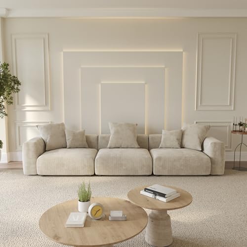 Modular Sectional Sofa Couch,141.73inch Oversized 3 Seater Sofa,Upholstered with Corduroy Fabric Couches with 5 Pillows,Cushion Covers Removable& Washable
