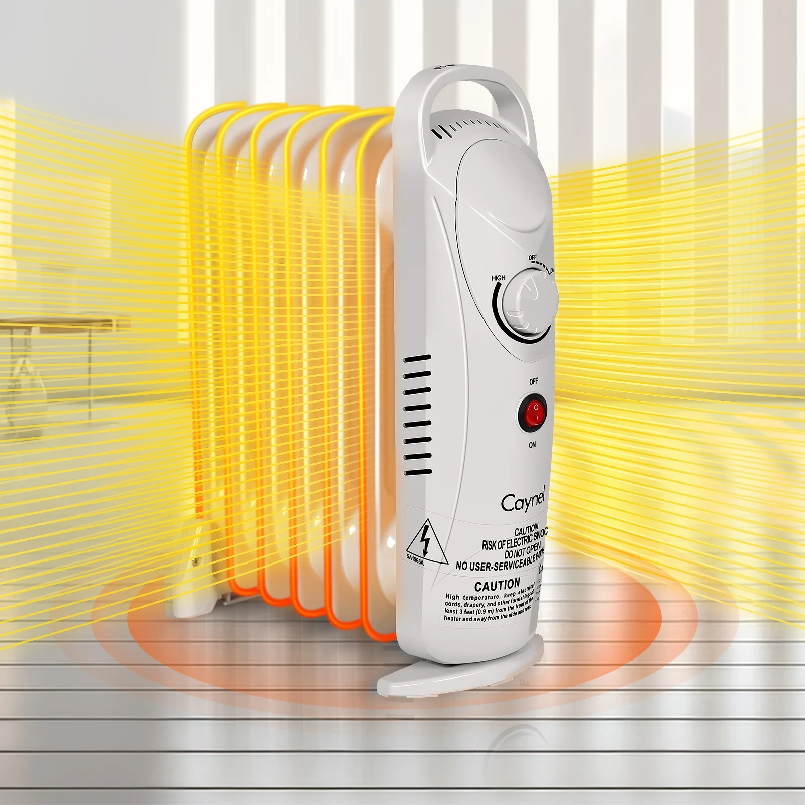 Caynel Mini Electric Oil Filled Radiator Portable Indoor Space Heater 7-Fin with Thermostat,Energy Saving,700W, White