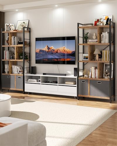 Armocity Bookshelf with Drawers - 5 Tier Tall Bookcase Geometric Modern Book Shelf Display Standing Bookshelves with Storage for Living Room, Bedroom Home Office, Black