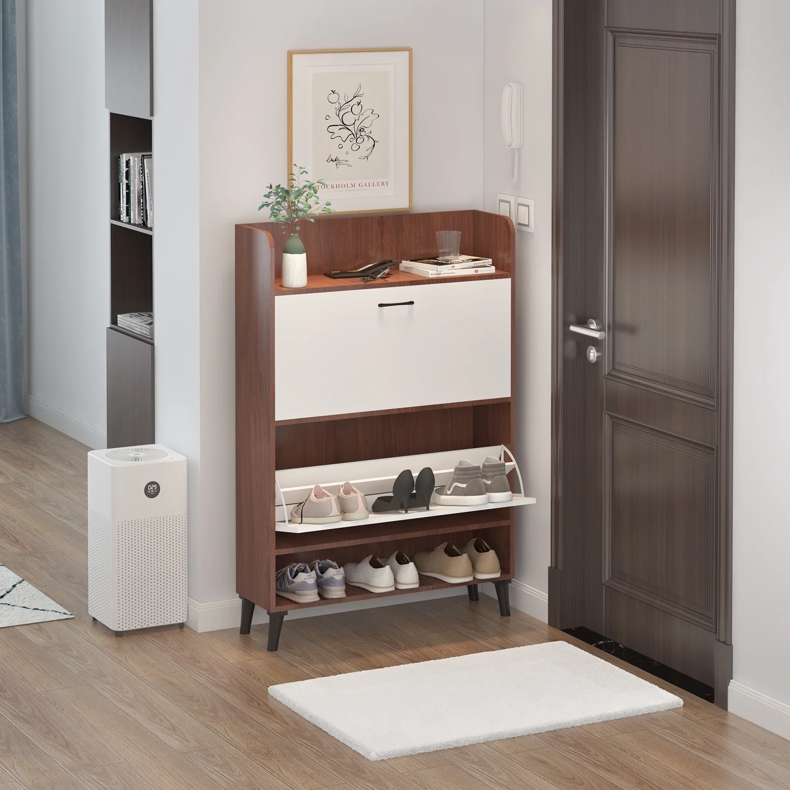 AIMEZO Shoe Storage Cabinets, Entryway Shoe Cabinet with 2 Flip Drawers, Narrow Shoe Rack Cabinet Freestanding Shoe Organizer for Hallway, Bedroom, Apartment