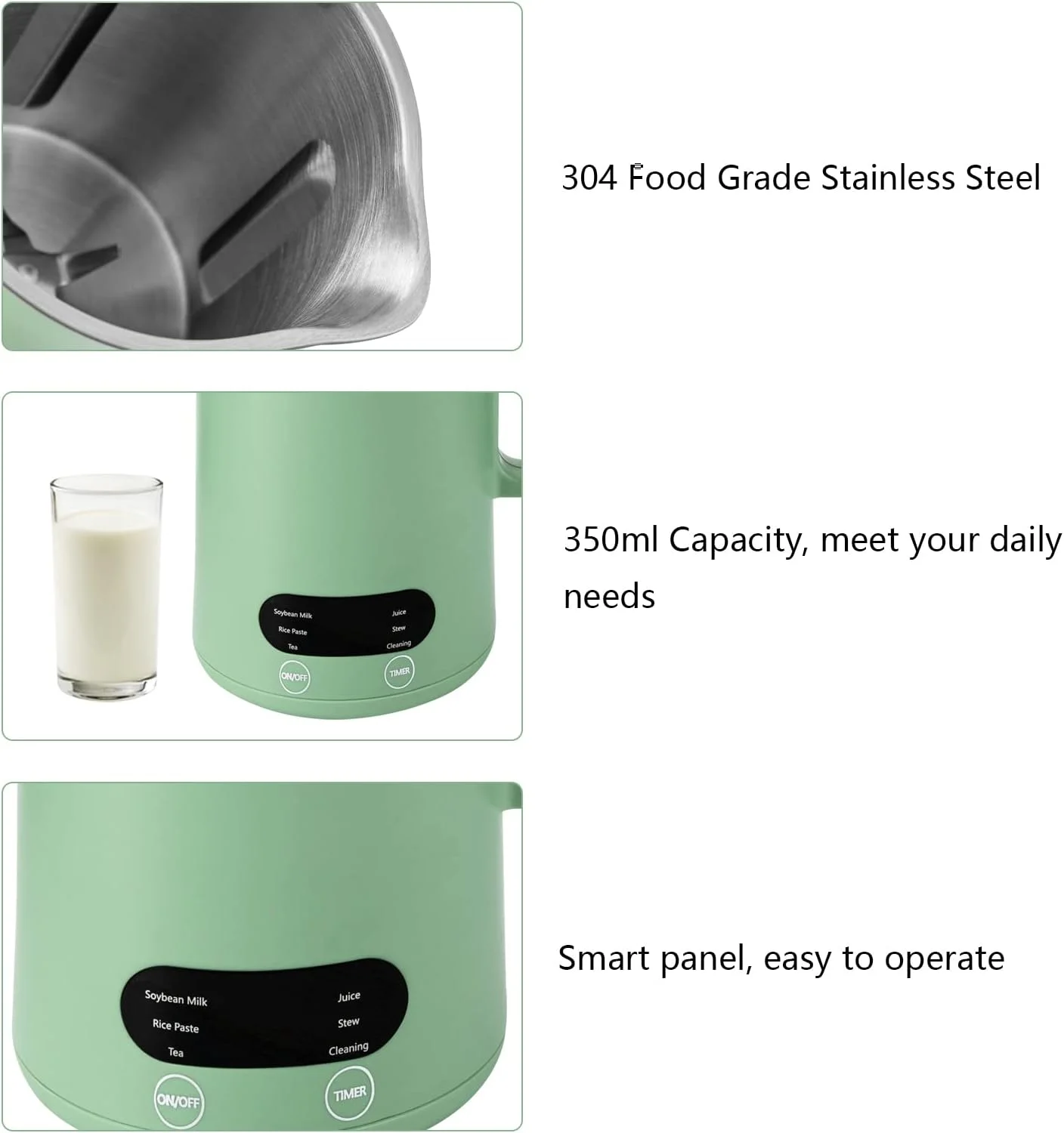 TFCFL Soymilk Maker 350mL Juicer Soy Milk Machine Stainless Steel Multi Cooker Mixer