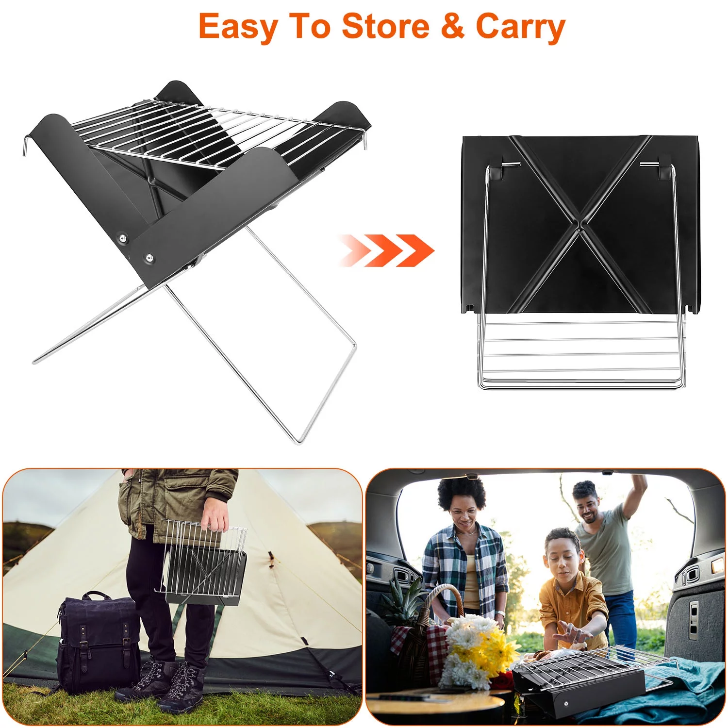 iMounTEK Foldable Mini Stainless Portable Steel BBQ Grill Rack Outdoor Barbecue Charcoal Grill Stove