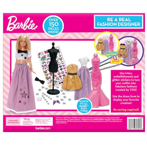 Tara Toys Barbie Be a Real Fashion Designer Classic Set DIY Doll Clothing Kit for Girls with Fabric, Ribbons, Stickers & Sketchbook Creative Fashion Toy for Ages 6+