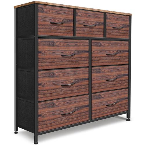 Dresser for Bedroom with 9 Drawers, Chest of Drawers, Storage Drawers Organizer Unit, Black Wide Fabric Dresser with Fabric Bins for Closet, Living Room, Entryway (Charcoal Black)