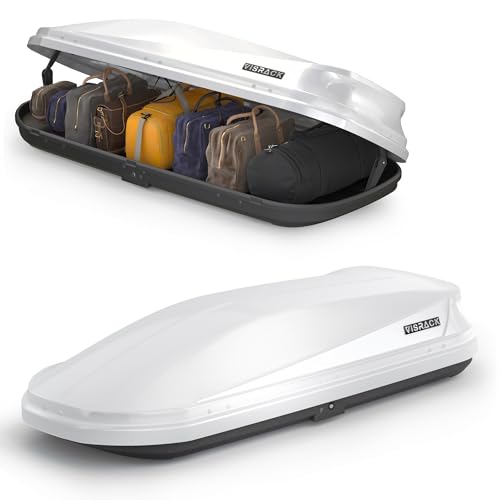 White Rooftop Cargo Box Carrier Large 21 Cubic Feet Car Top Mount Travel Luggage Storage,Dual Side Opening,Heavy Duty Waterproof Roof Storage Box Extra Keys,75.98