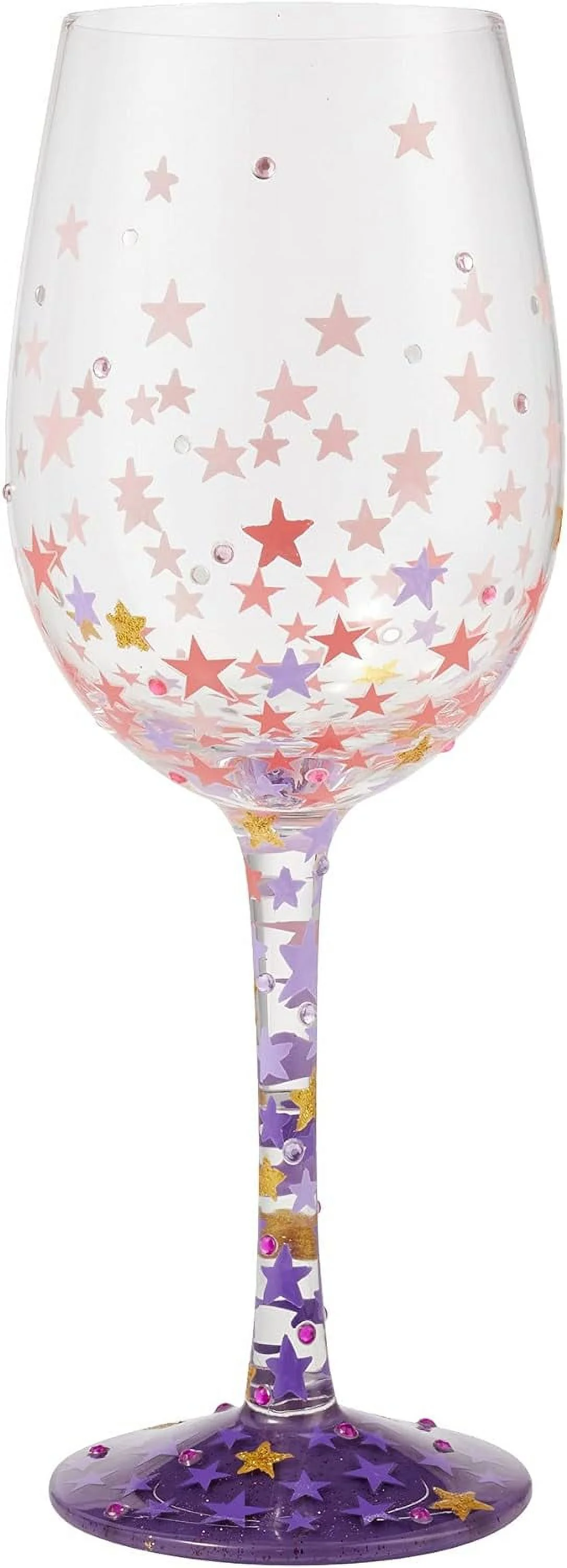 Designs By Stars-A-Million Hand-Painted Artisan Wine Glass, 15 Ounce, Multicolor