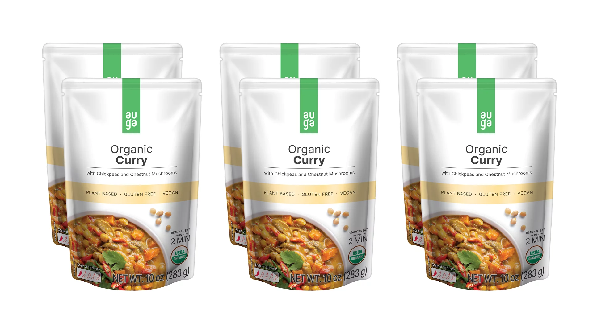AUGA Organic Yellow Curry Meal, 10oz (6-pack) Vegan Plant Based Vegetarian