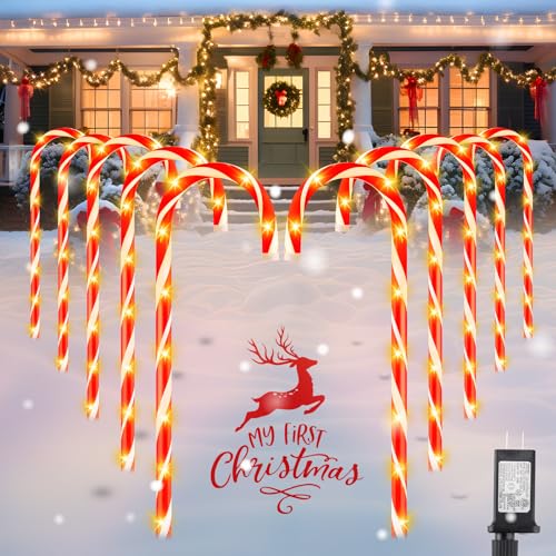 Brightown 20 Packs Solar Candy Cane Lights Outdoor Pathway, 8 Modes LED Outdoor Candy Cane Decorations Yard Lawn Driveway Walkway Sidewalk Christmas Decorations Outside