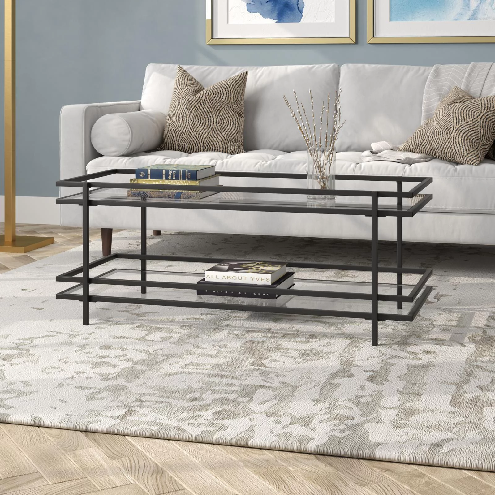 Evelyn&Zoe Modern Steel and Glass Coffee Table, Gold